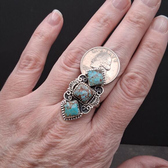 Rare Number Eight Turquoise W/ Red Spiderweb Matrix Ring  Number 8 Turquoise Sterling Silver Ring Size 9.5 Spiderweb Matrix Southwestern